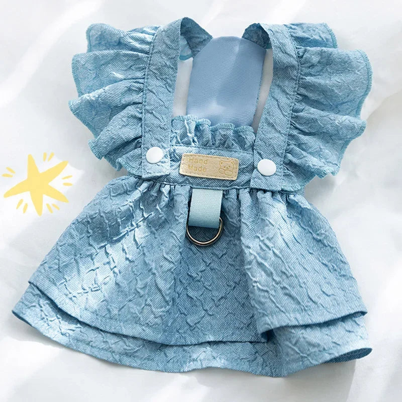 Denim Dog Dresses for Small Dogs with Leash Ring - Smarsty