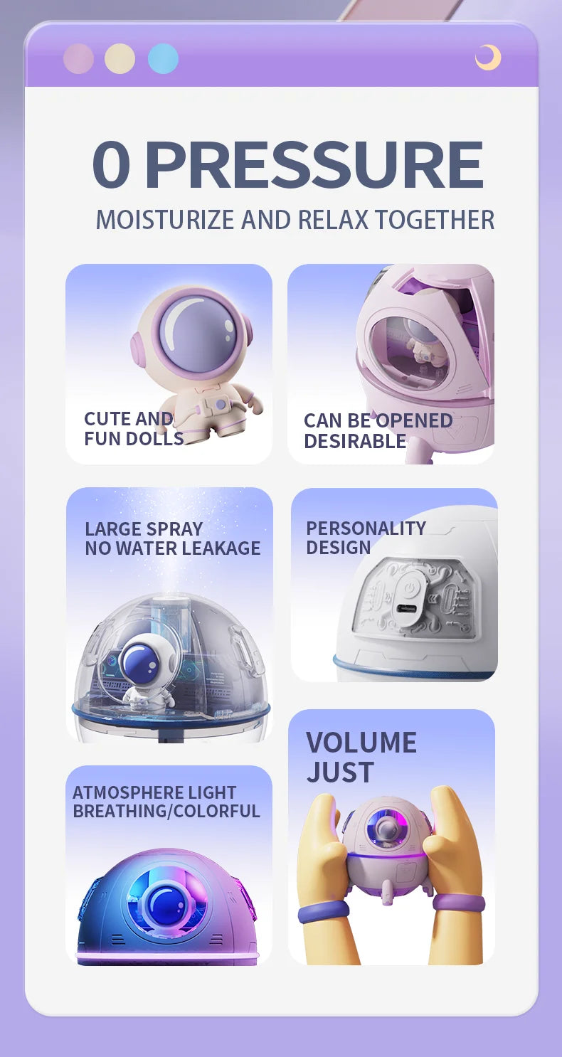 USB Rechargeable Space Capsule Air Humidifier with Colorful Light - Smarsty