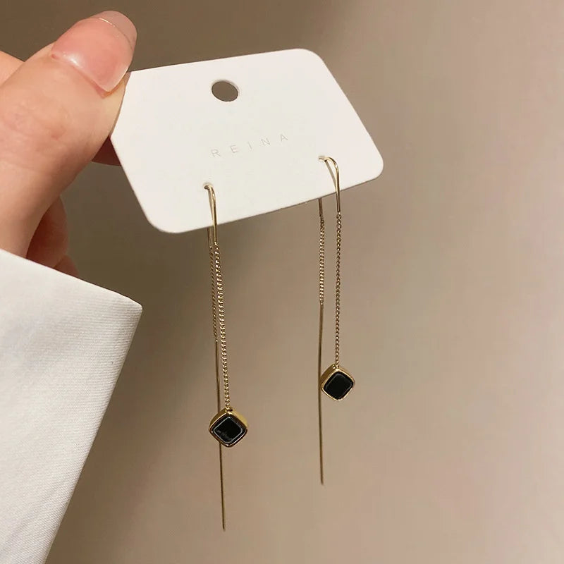 Korean Pearl Tassel Drop Earrings for Women with Zircon Detail - Smarsty