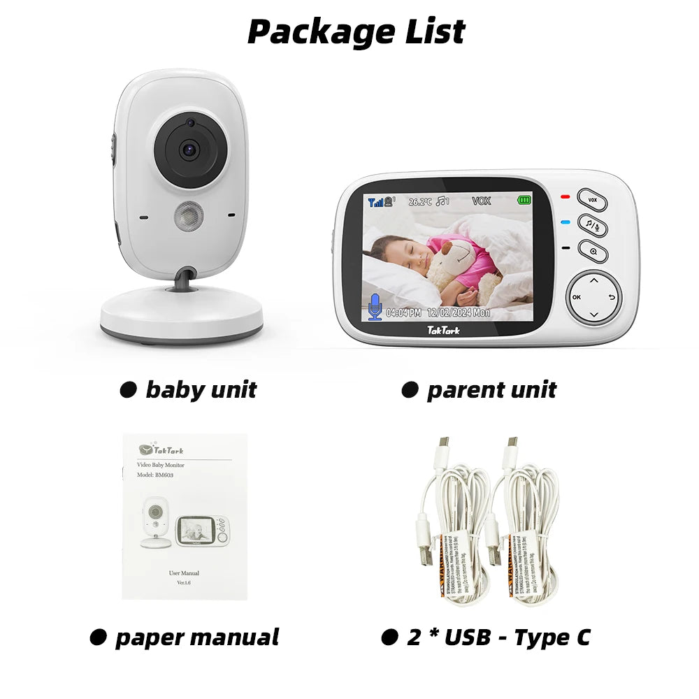 TakTark 3.2 Inch Wireless Video Baby Monitor With Lullabies Auto Night Vision Two Way Intercom Temperature Monitoring Babysitter by Smarsty