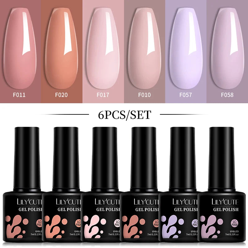 LILYCUTE 6 Pcs Gel Nail Polish Set Bright Pink Varnish - Smarsty