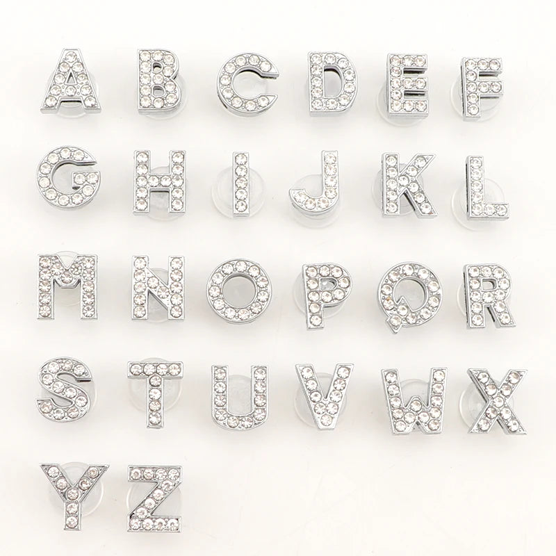 1PC Shoe Charms Glitter Rhinestone Letter Crystal Alphabet Shoes Charm Decorations Jewelry Slider Bracelet Wristbands Accessorie