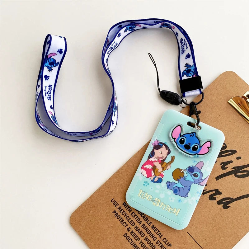 Disney Stitch ID Badge Holder Lanyards Pendant Lovely Girls Lilo Door Card Holders Neck Strap Keychain Women Credential Gift - Smarsty