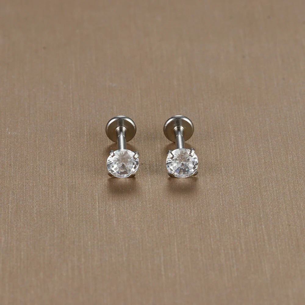 16G Surgical Steel Labret Stud Earrings Secure CZ Comfort - Smarsty