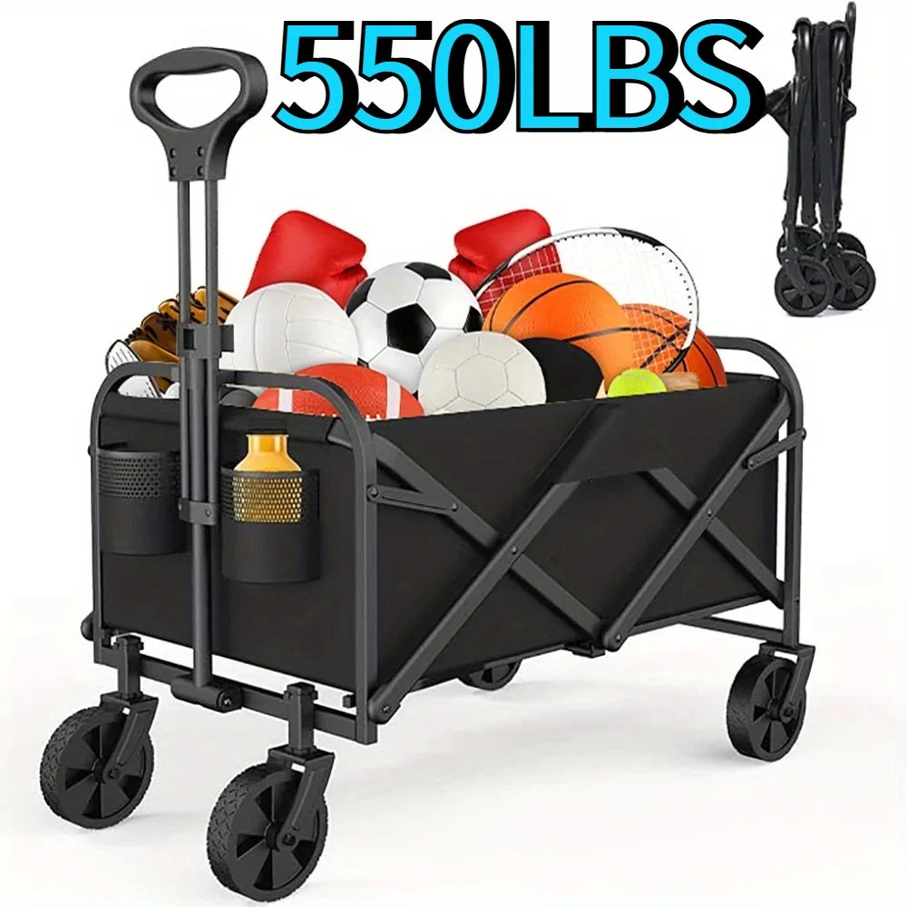Collapsible Wagon Cart Foldable Beach Wagon with All-Terrain Wheels Heavy Duty Grocery Cart for Shopping, Beach, Camping, Sport