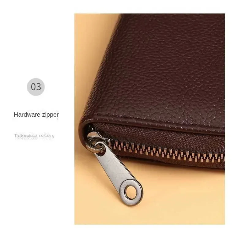 Multi Slot Card Holder Vintage Small Wallet Women Men Business Bank Credit Card Bag Male Coin Pouch Solid Leather Zipper Wallet - Smarsty