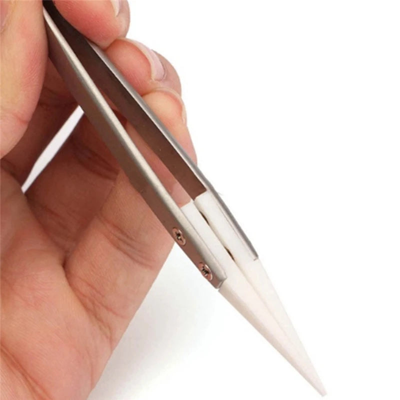 Ceramic Tipped Stainless Steel Tweezers Tips Heat Pointed Resistant Tweezer Electronic Soldering Tweezers Fine Pointed Tip - Smarsty