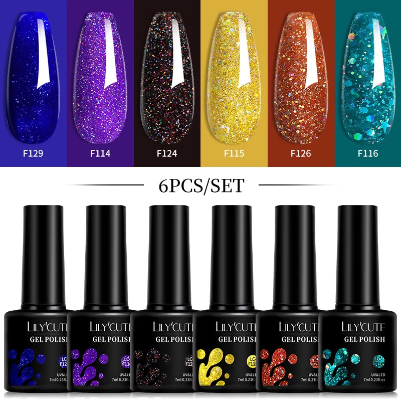 LILYCUTE 6 Pcs Gel Nail Polish Set Bright Pink Varnish - Smarsty