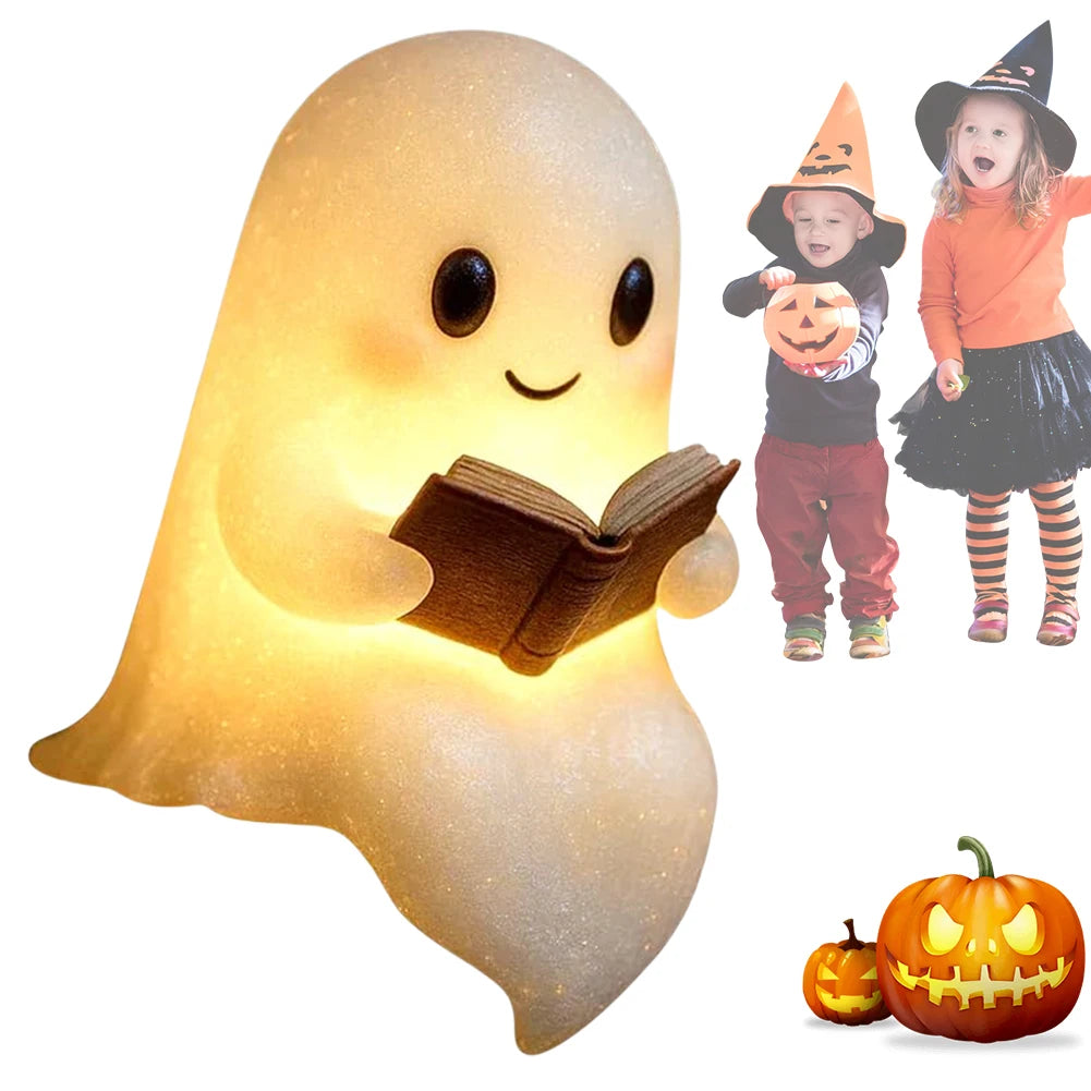 Cute Ghost Reading Book Lamp Halloween Ghost Night Light Halloween Decor for Bedroom Study Room Readers