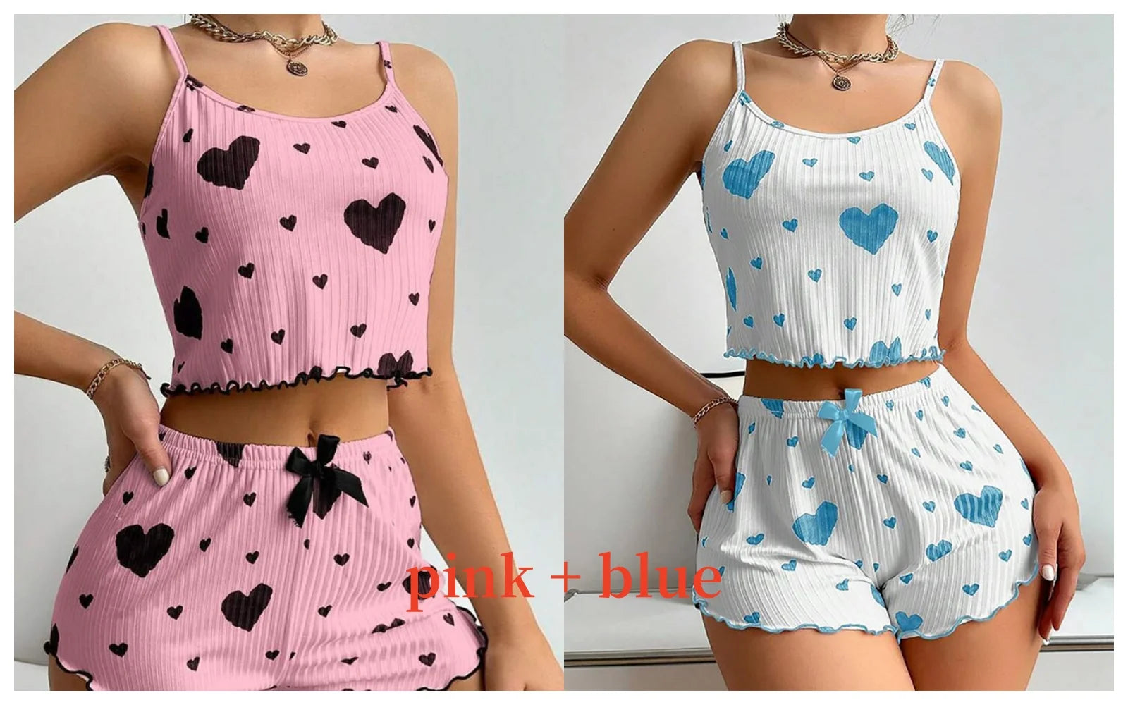 Women's Pajamas Set Sleepwear 2 PCS Short Tank Tops And Shorts S M L White Ventilate Soft Casual Love Printing - Smarsty