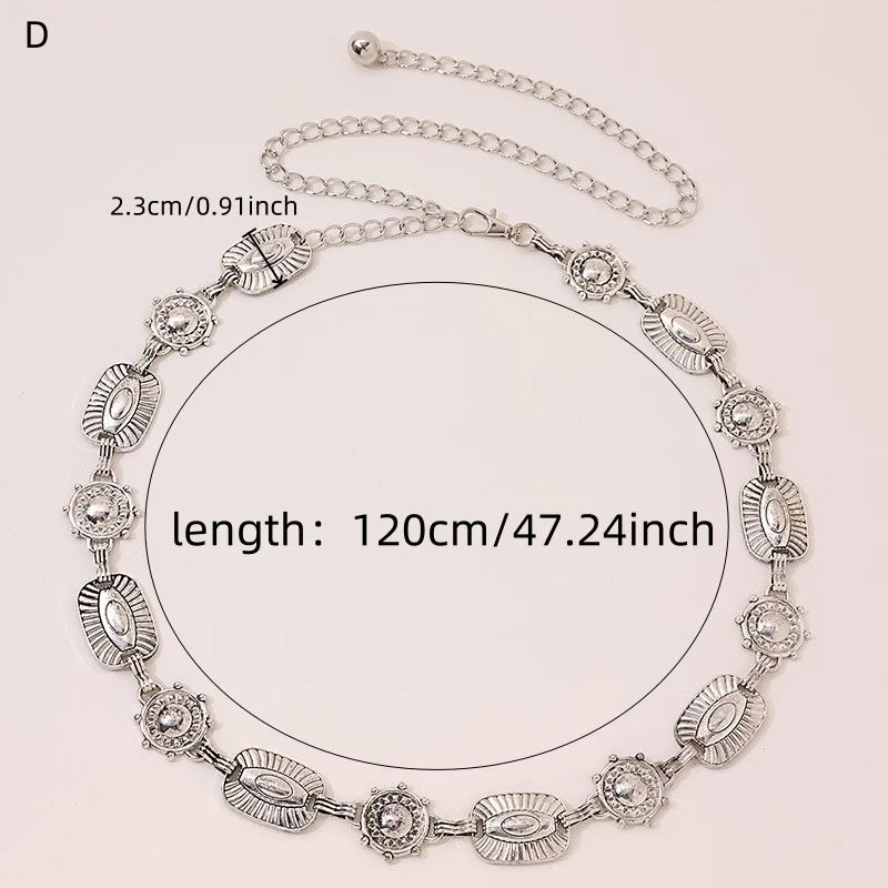 Silver Retro Waist Chain Belt Thin Metal Accessory - Smarsty