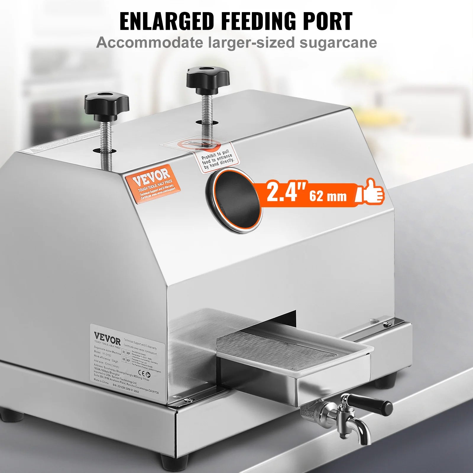 SucceBuy Commercial Sugar Cane Juicer 110LBS/H High Output Sugarcane Juicer Machine w/3 Stainless Steel Rollers 2.4" Large Inlet