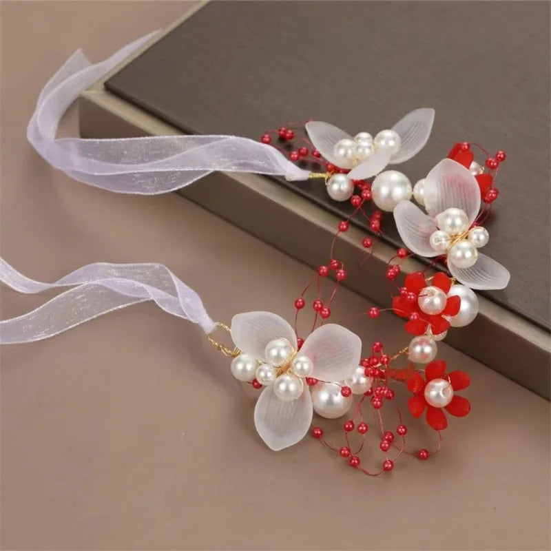 Bohemian Pearl Flower Headband For Girls Wedding Bridal - Smarsty