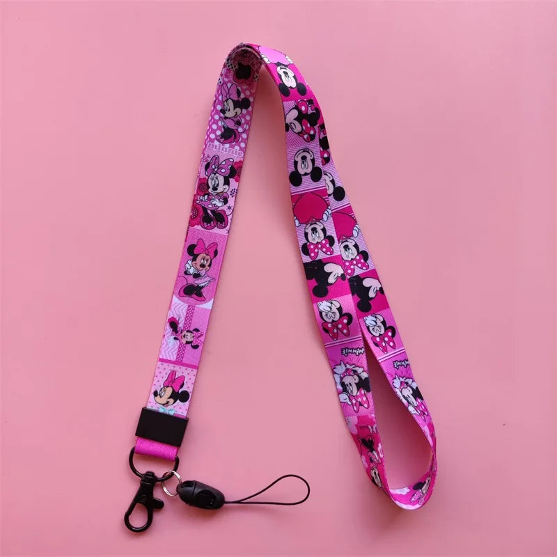 Disney Pink Lanyard ID Badge Holder Mickey Credit Card Case Neck Strap Minnie Card Holders Girl Credentials Accessories Keychain