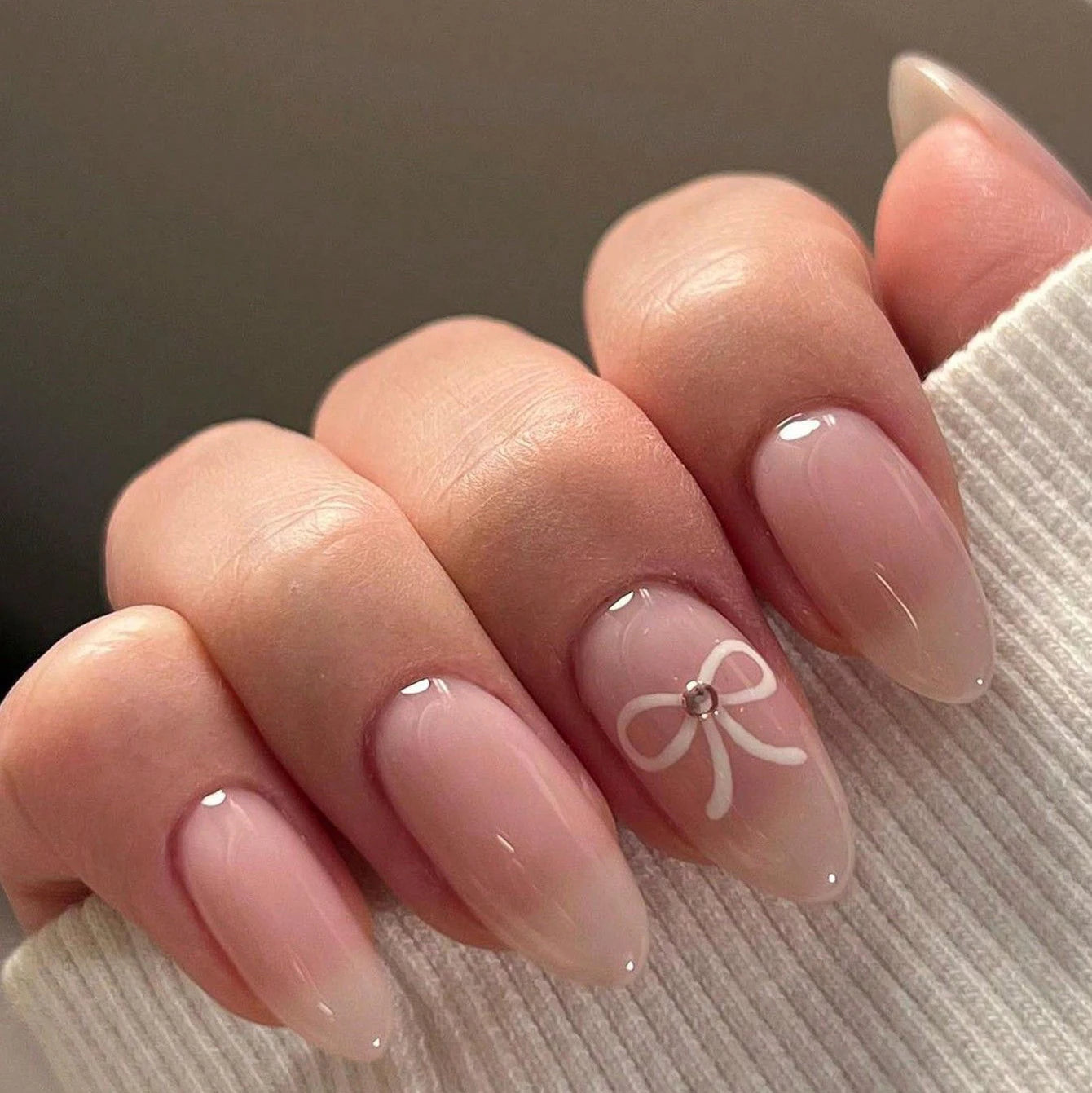 Stiletto Press On Nails Set with Black Silver Bowknot - Smarsty