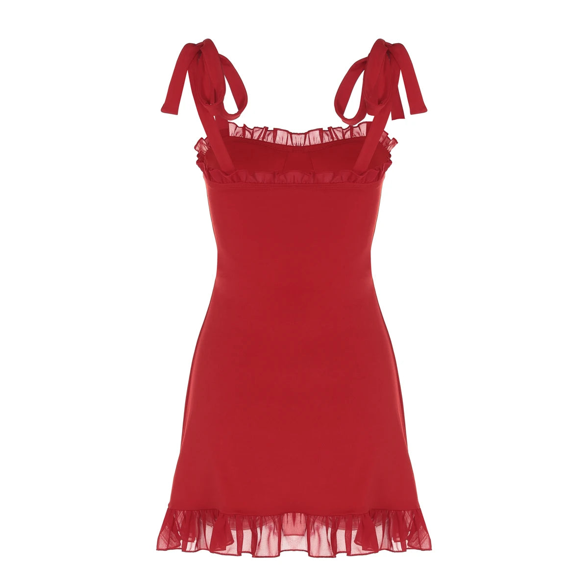 Hugcitar Elegant Solid Slips Ruffles Backless Bandage Patchwork Sexy Slim Mini Dress Summer Women Outfits Party Beach Festival - Smarsty