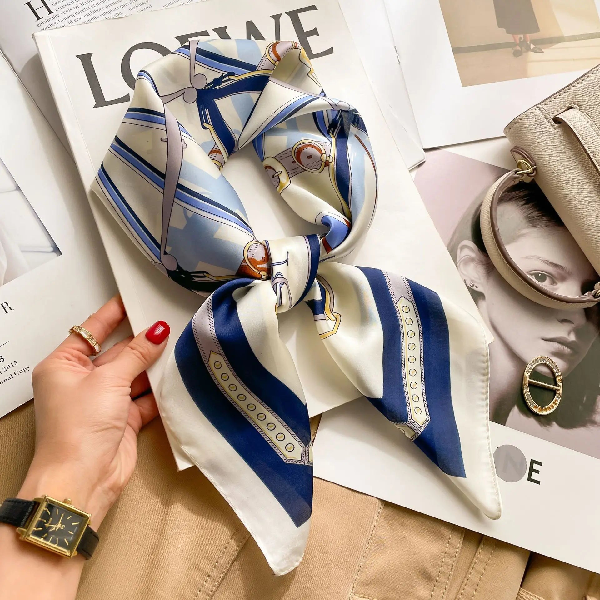 Luxury Silk Satin Headscarf for Women with Plaid Print - Smarsty
