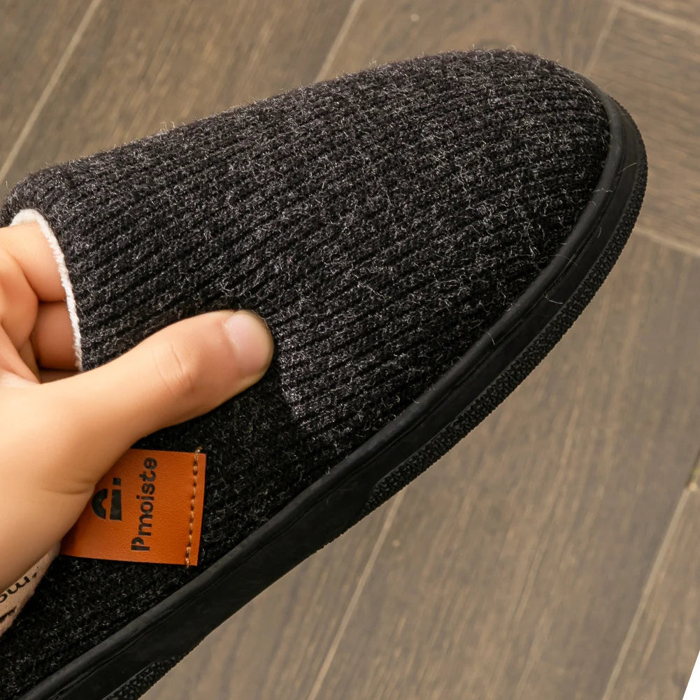 Memory Foam Cushion Slippers men Suede TPR Sole Platform Warm Soft Non Slip Stripe Comfortable Indoor Shoes Knited