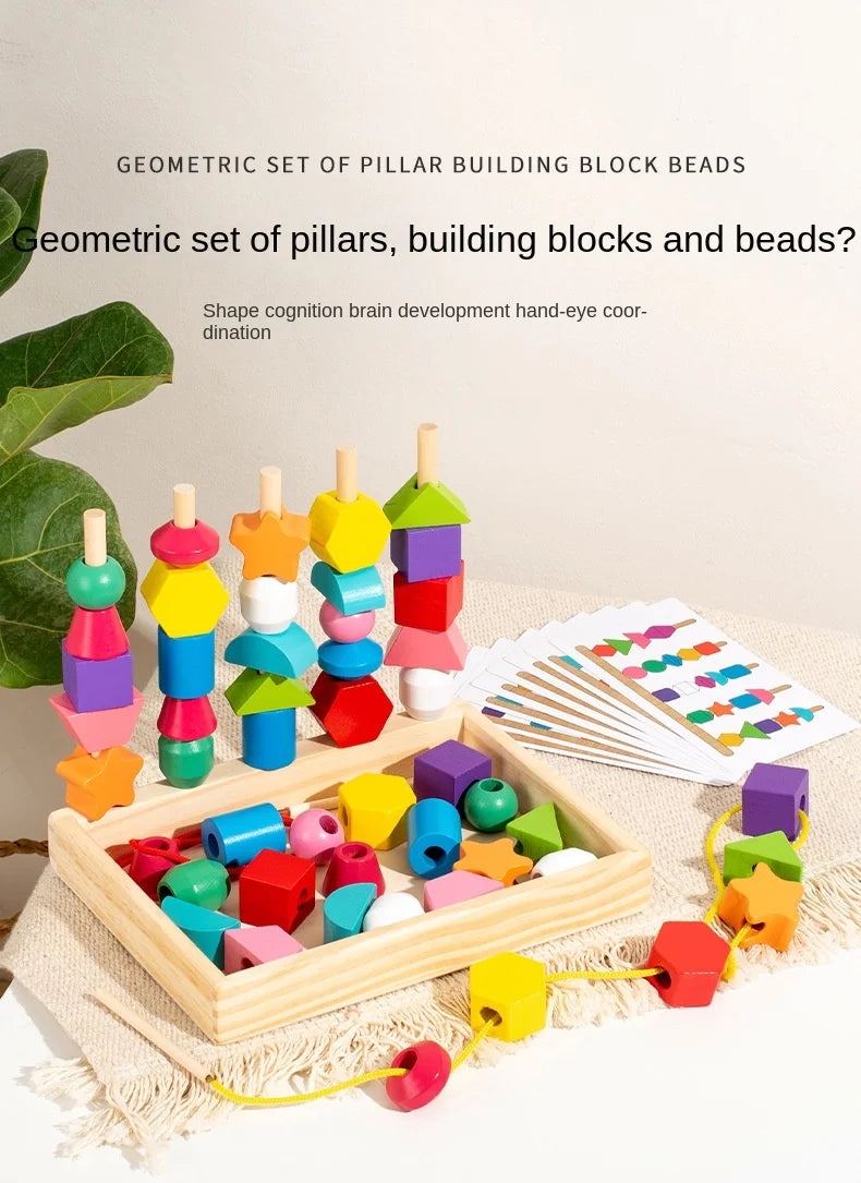 Montessori Wooden Toys Color Shape Matching Puzzle Game Colorful Beaded Color Cognition Early Educational Toys Gift for Children - Smarsty