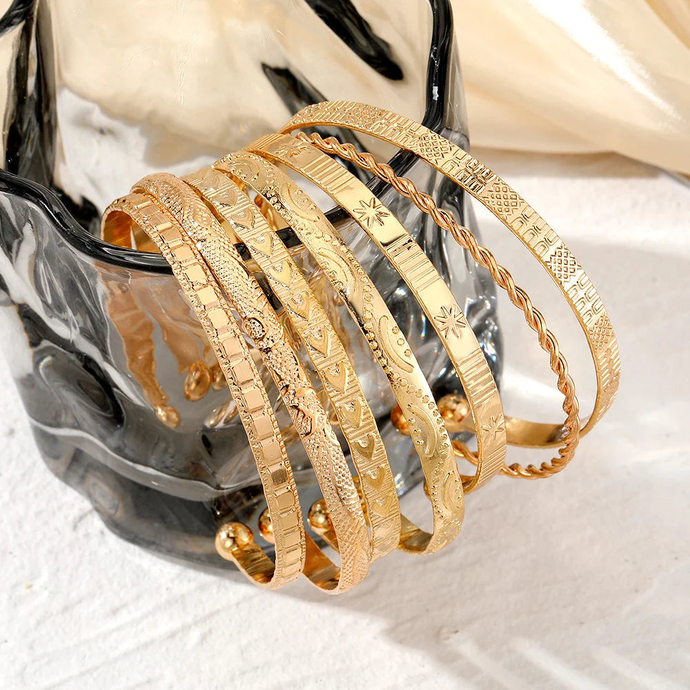 Punk Gold Color Bracelets Set for Women Fashion - Smarsty