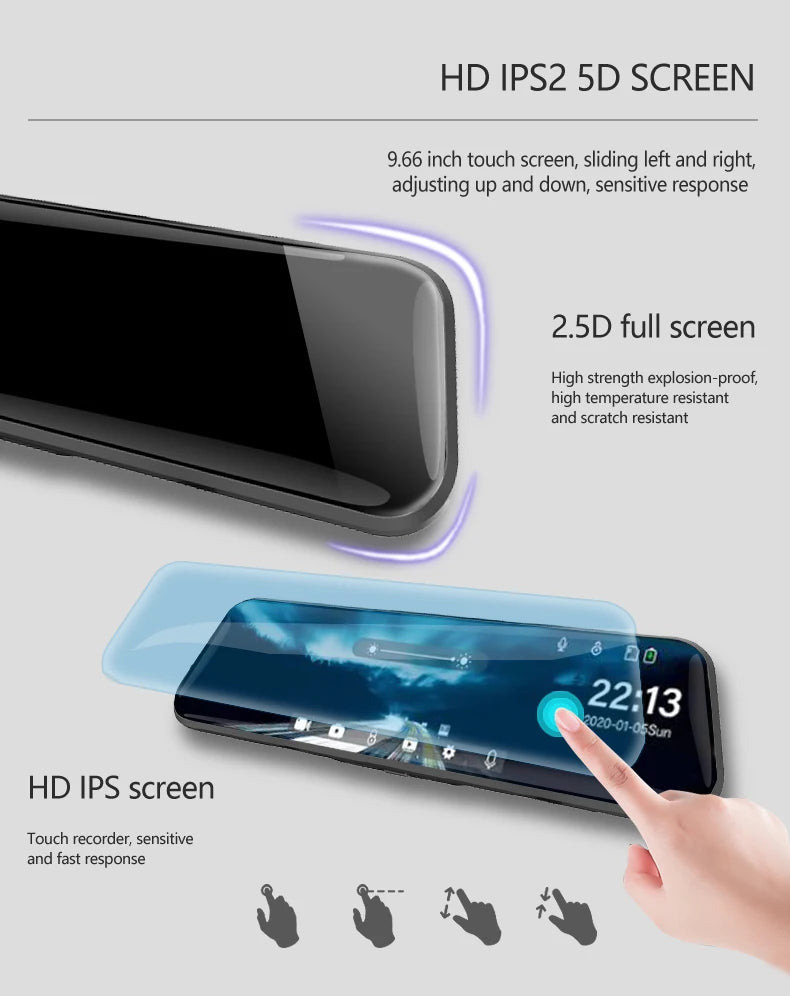 10 Inch Touch Screen Dash Cam Front And Rear Cameras - Smarsty