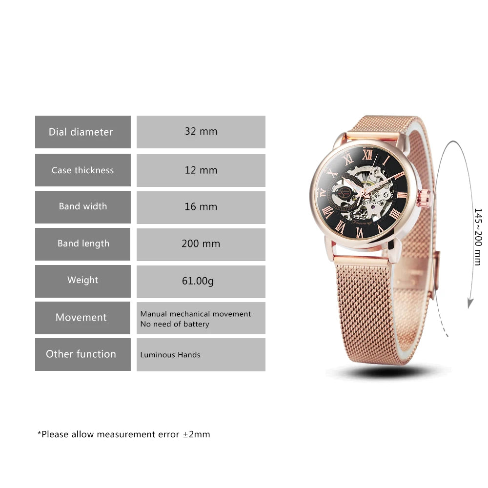 Rose Gold Skeleton Mechanical Watch for Women - Smarsty