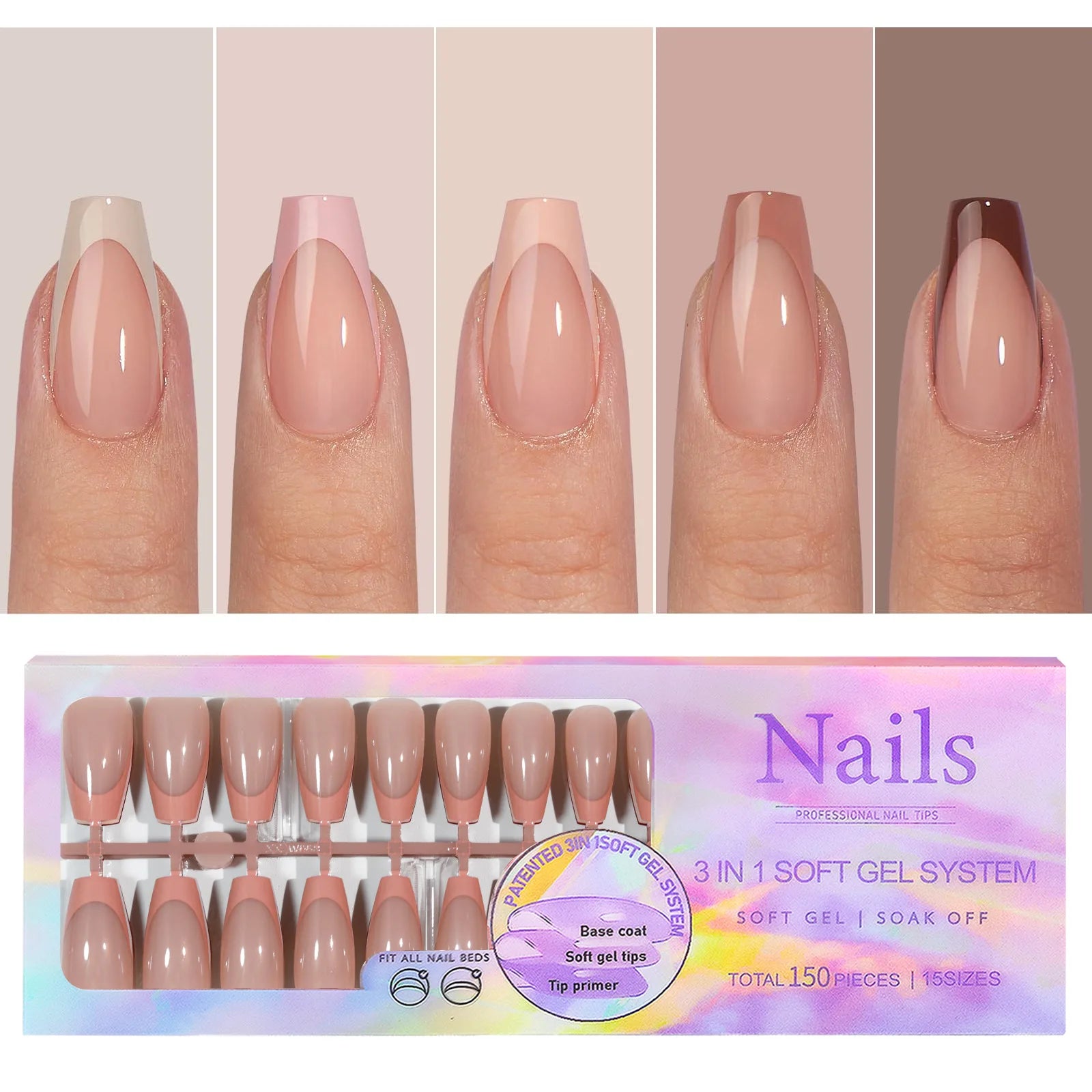 150 Piece Almond French False Nails Set for Easy Application - Smarsty