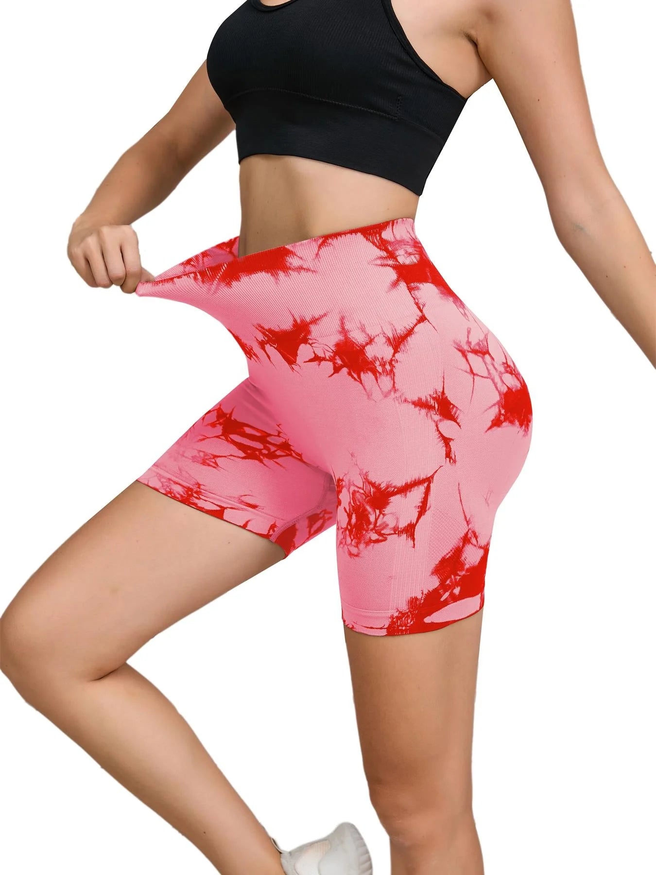 Tie Dyed Seamless Fitness Pants Women's High Waist and Hip Lifting Sports Tight Shorts Running Sexy Peach Fitness Yoga Shorts - Smarsty