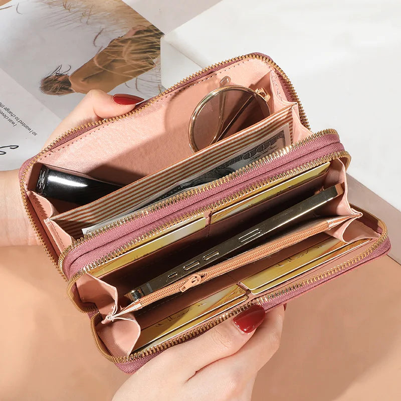 Long Women's Wallet Female Purses Tassel Coin Purse Card Holder Wallets Double Zipper Pu Leather Clutch Luxury Money Phone Bag - Smarsty