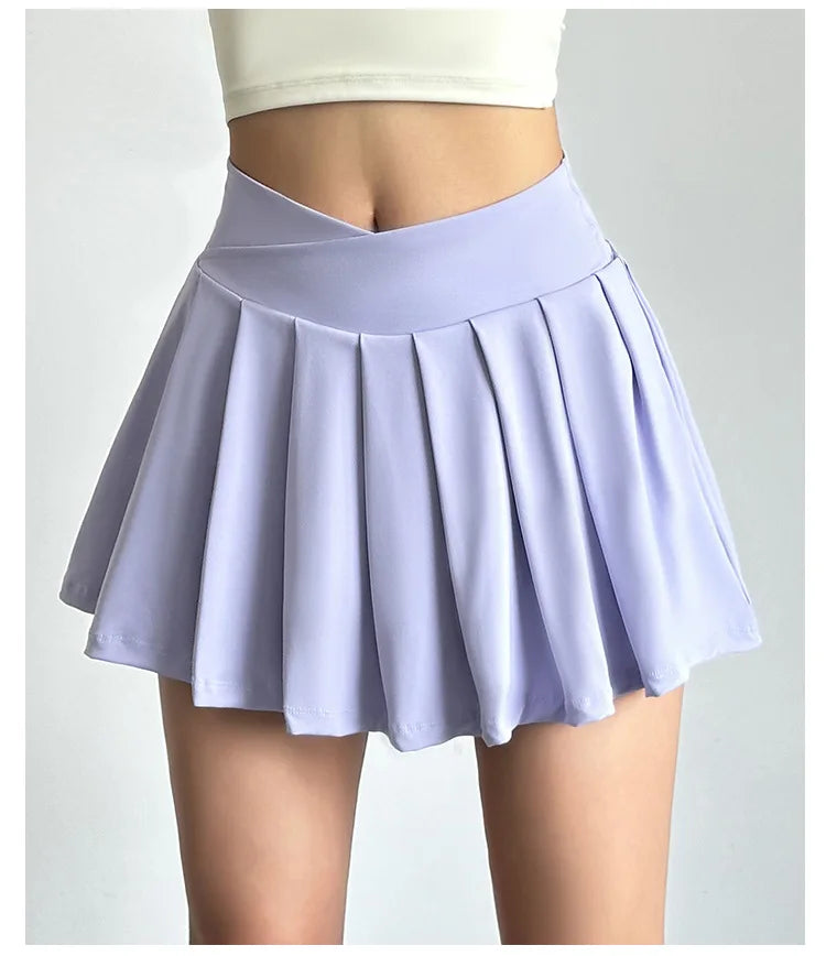 Sports short skirt women summer anti-walk yoga pants running fitness clothes quick dry breathable high waist pleated skirt - Smarsty