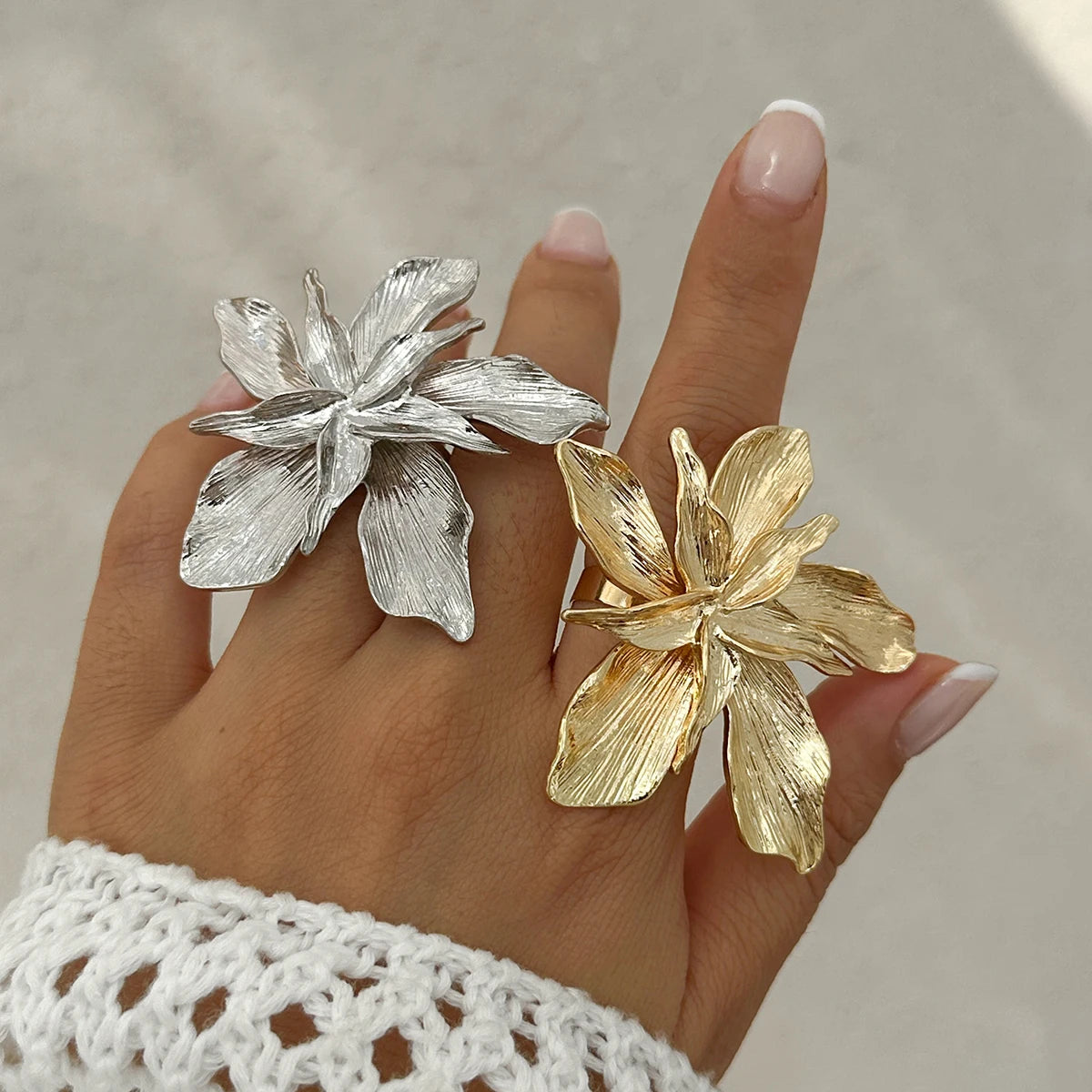 Double Layered Metal Flower Ring for Women - Smarsty