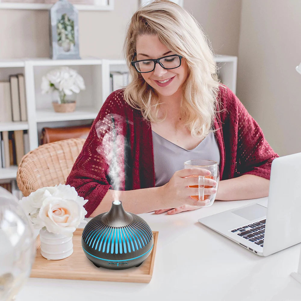 Wood Grain Aromatherapy Essential Oil Diffuser with Remote Control - Smarsty