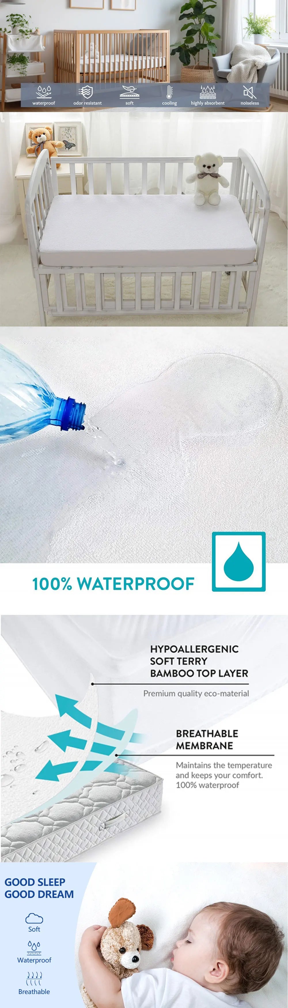 Waterproof Crib Mattress Protector with Breathable Cotton Comfort - Smarsty