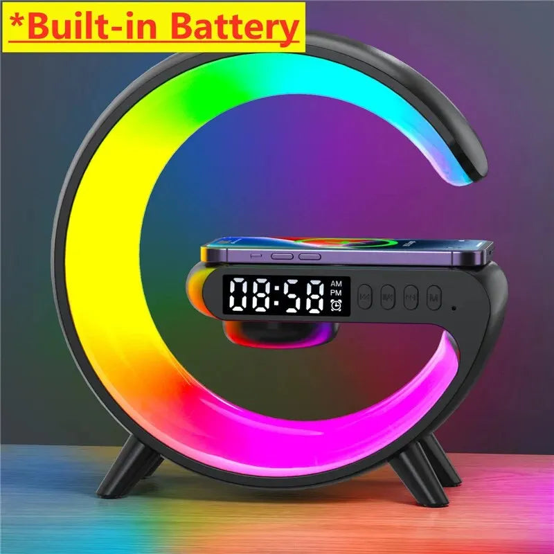 Wireless Charger Pad Stand With RGB Night Light Alarm Clock - Smarsty