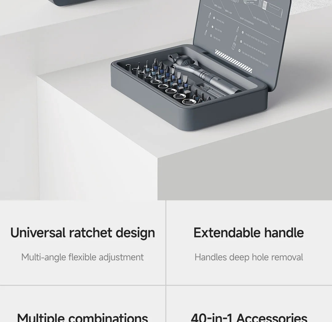 VMAN 40-in-1 Multi-Function Ratchet Screwdriver Kit with Magnetic Bits – Mini Repair Tool Set for PC, iPhone & Home Use