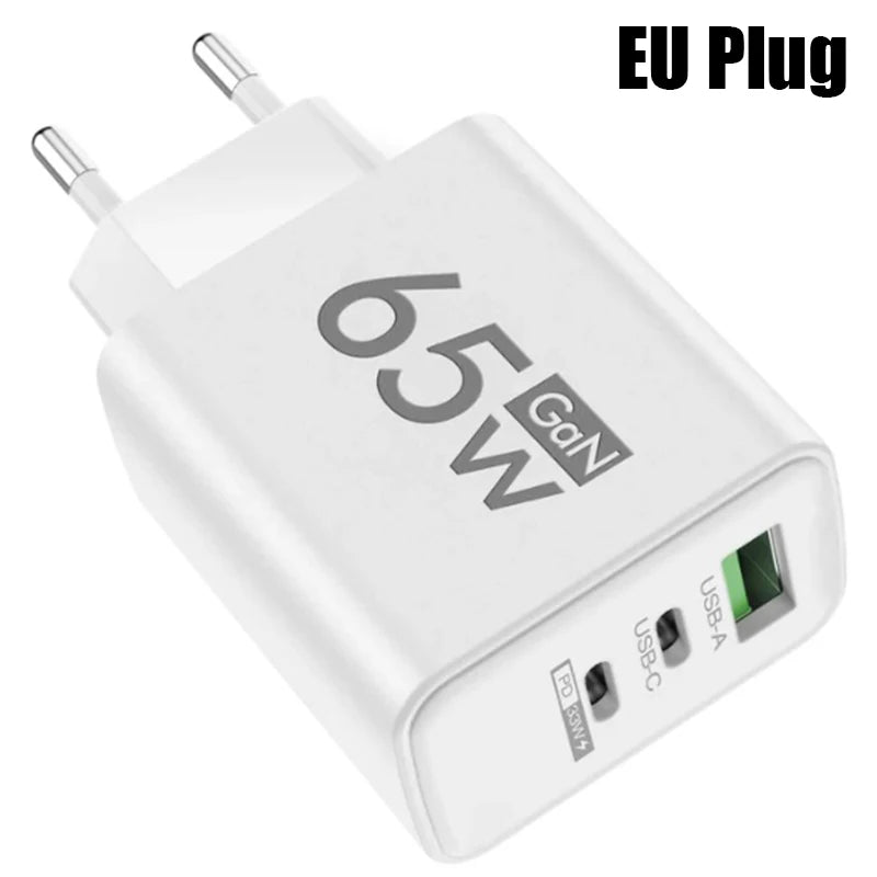 GaN Fast Charging 65W USB Type C Charger EU KR PD 3.0 Quick Charge Wall For Phone Adapter For iPhone 15 Xiaomi Huawei Samsung - Smarsty