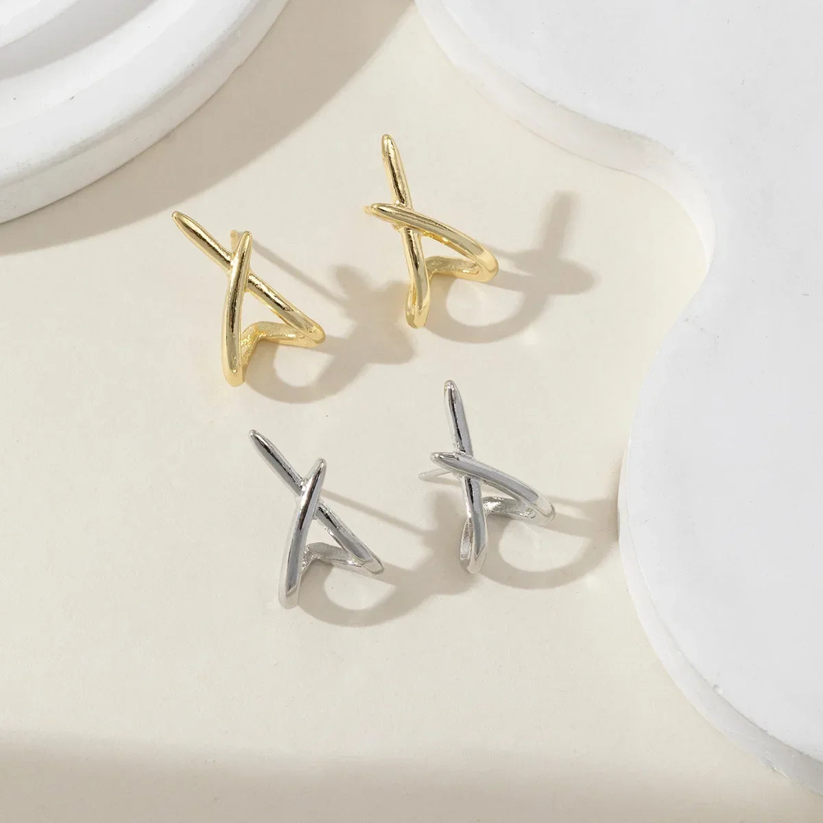 Gold Cross Stud Earrings Dainty Minimalist Lightweight - Smarsty