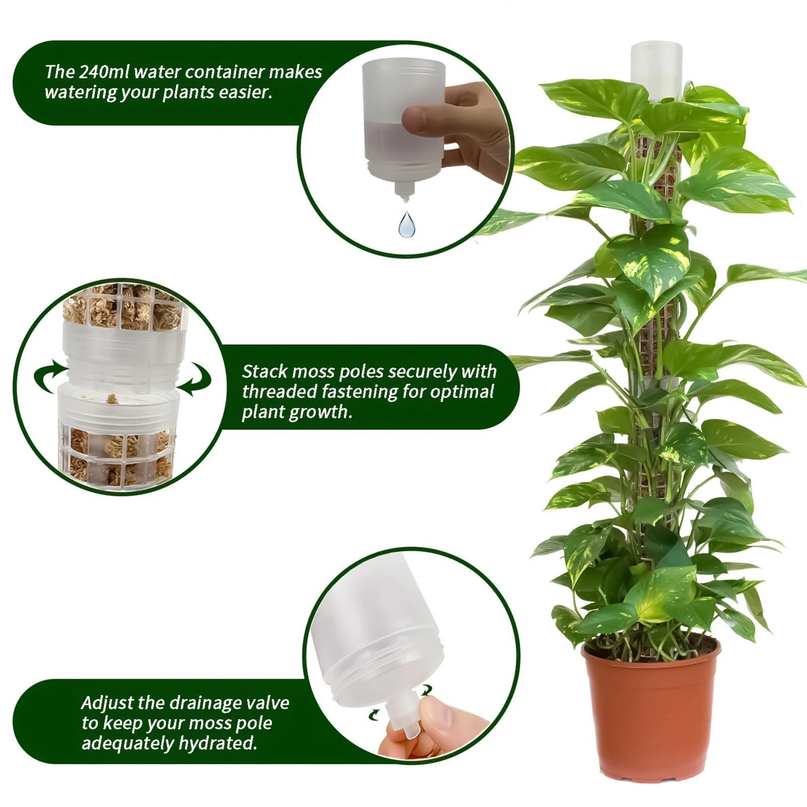 Plastic Plant Cages Supports Moss Pole Automatic Watering Continuous Moisture Pole Mesh Structure for Garden Climbing Plants
