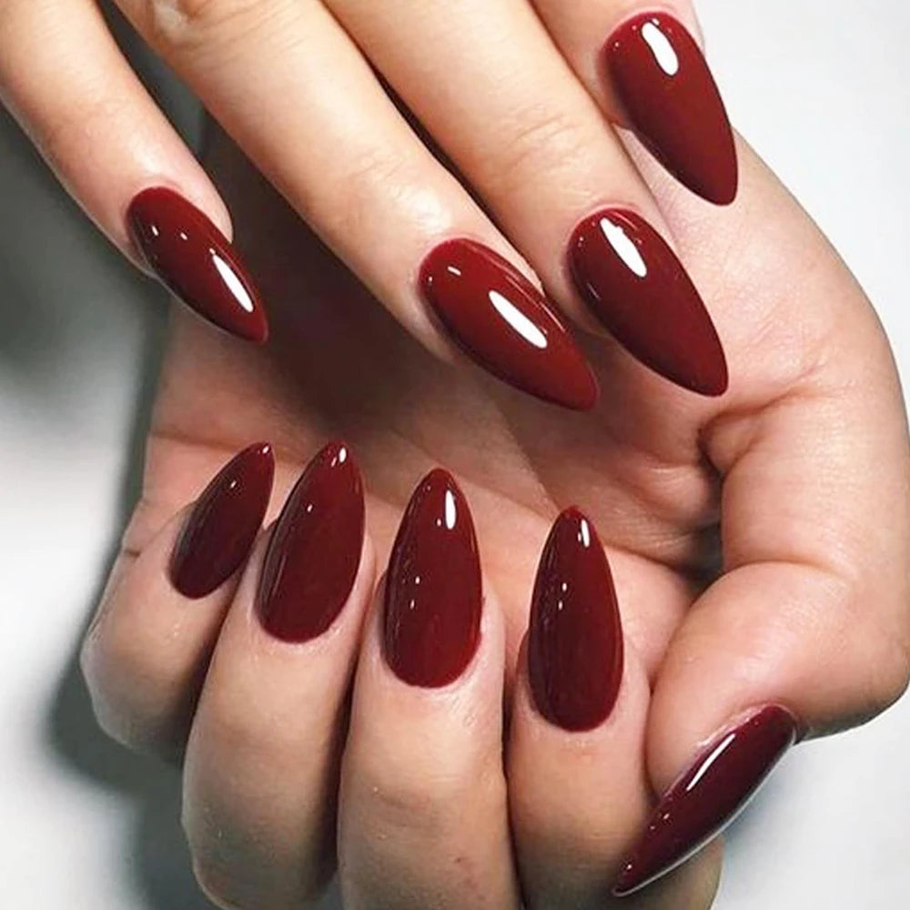 Wine Red Almond Press On Nails 24PCS for Effortless Glam - Smarsty