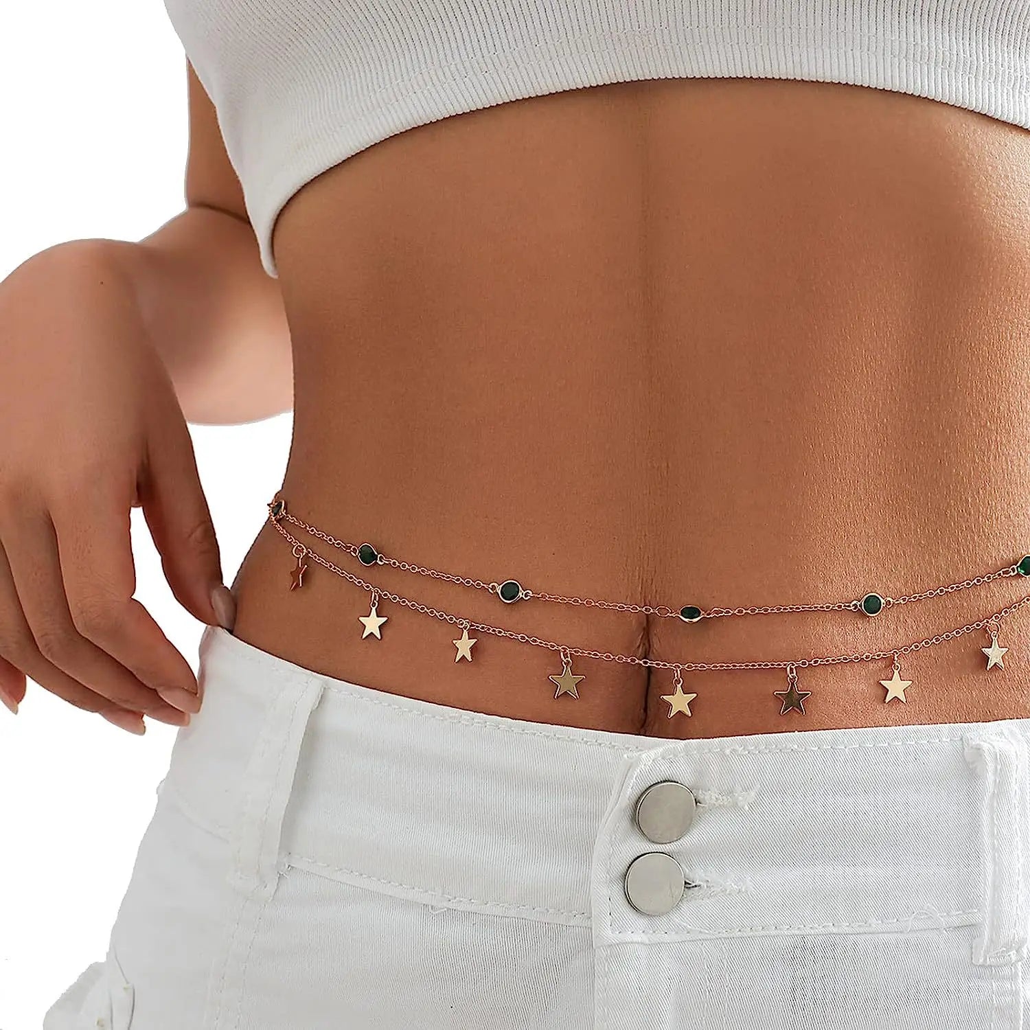 Beach Bikini Waist Chain with Rhinestone Pendant - Smarsty