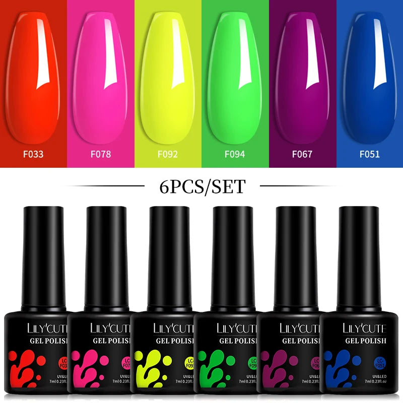 LILYCUTE 6Pcs Gel Nail Polish Kit Bright Pink - Smarsty