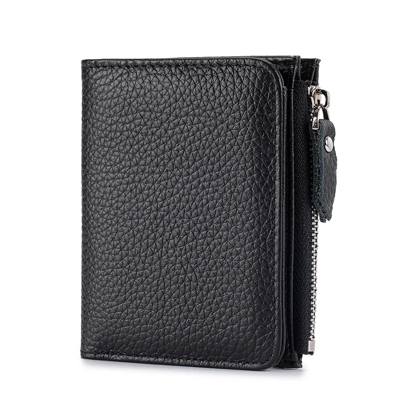 Women Genuine Leather Slim Short Wallet RFID Blocking Bi-Fold Wallet Credit Card Holder money clip wallet Zipper Coin pocket