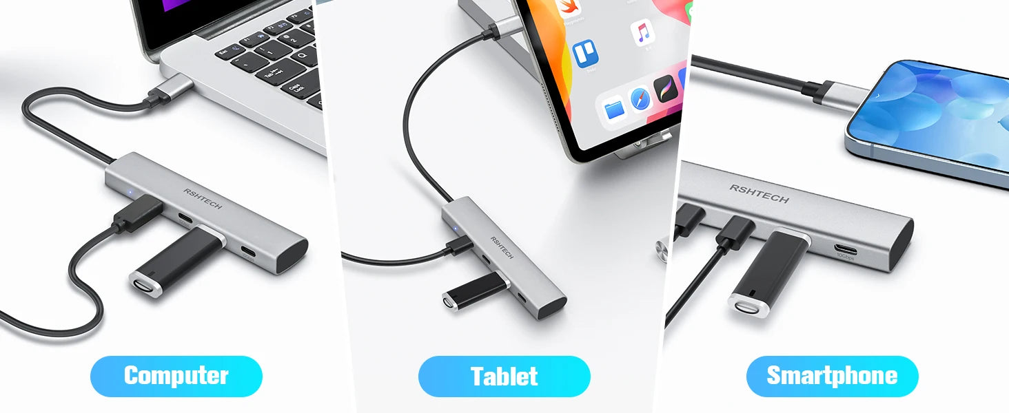 USB C Hub 4 Port Aluminum Gen2 Data Dongle Portable