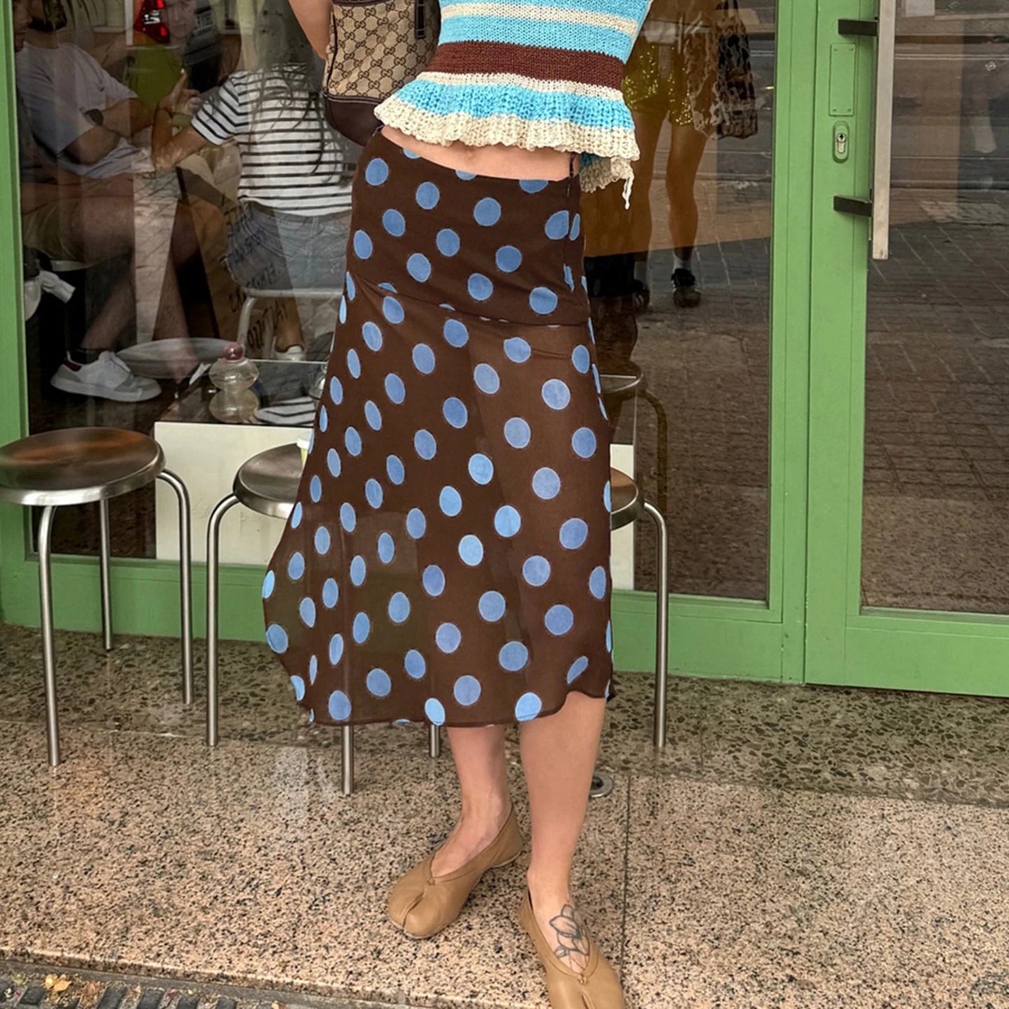 BIIKPIIK Casual Women Polka Dot Skirts Lettuce Trim Beige Elegant Midi Skirts Streetwear Simple All-match Bottom Clothing Spring - Smarsty