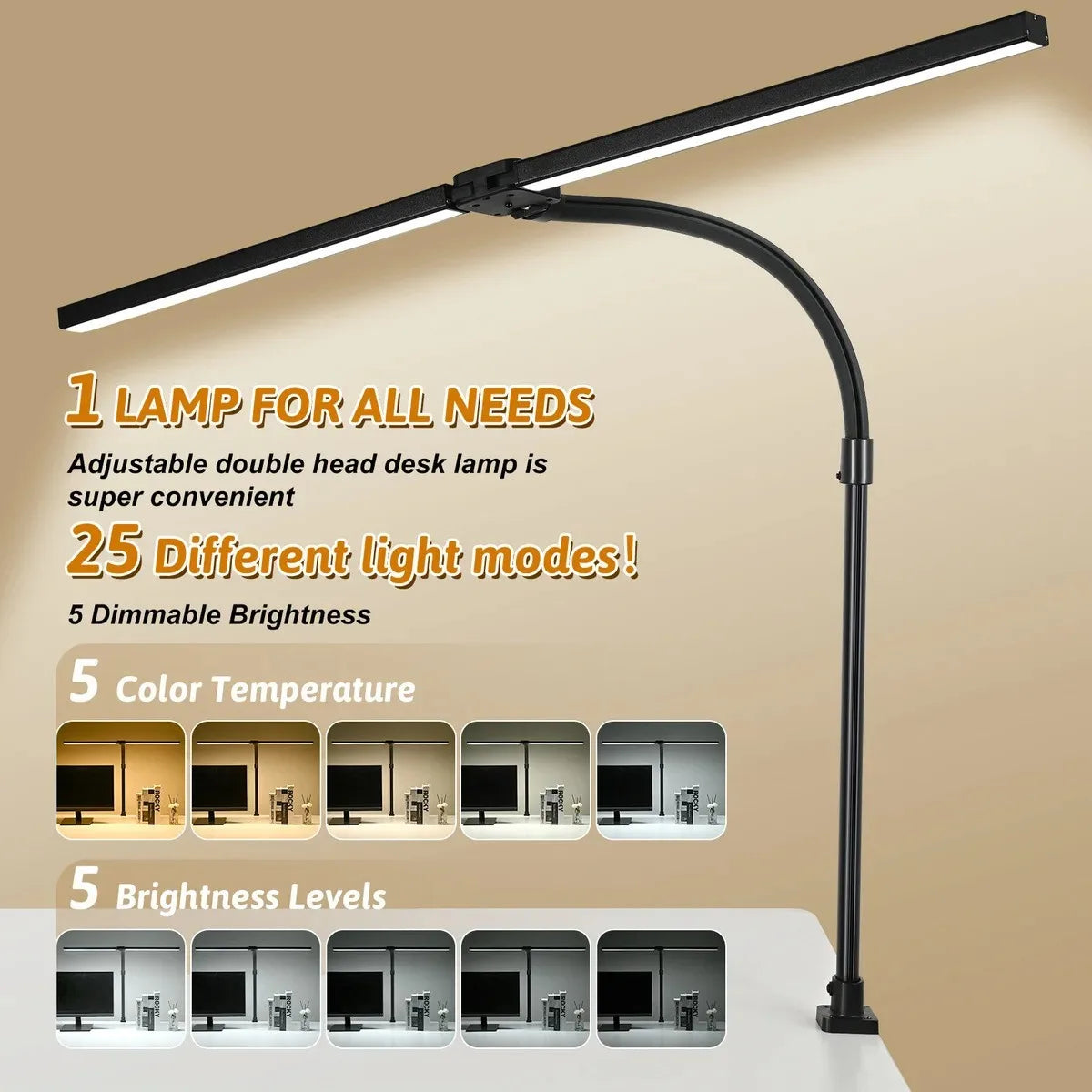 Dimmable LED Clip Desk Lamp for Reading - Smarsty