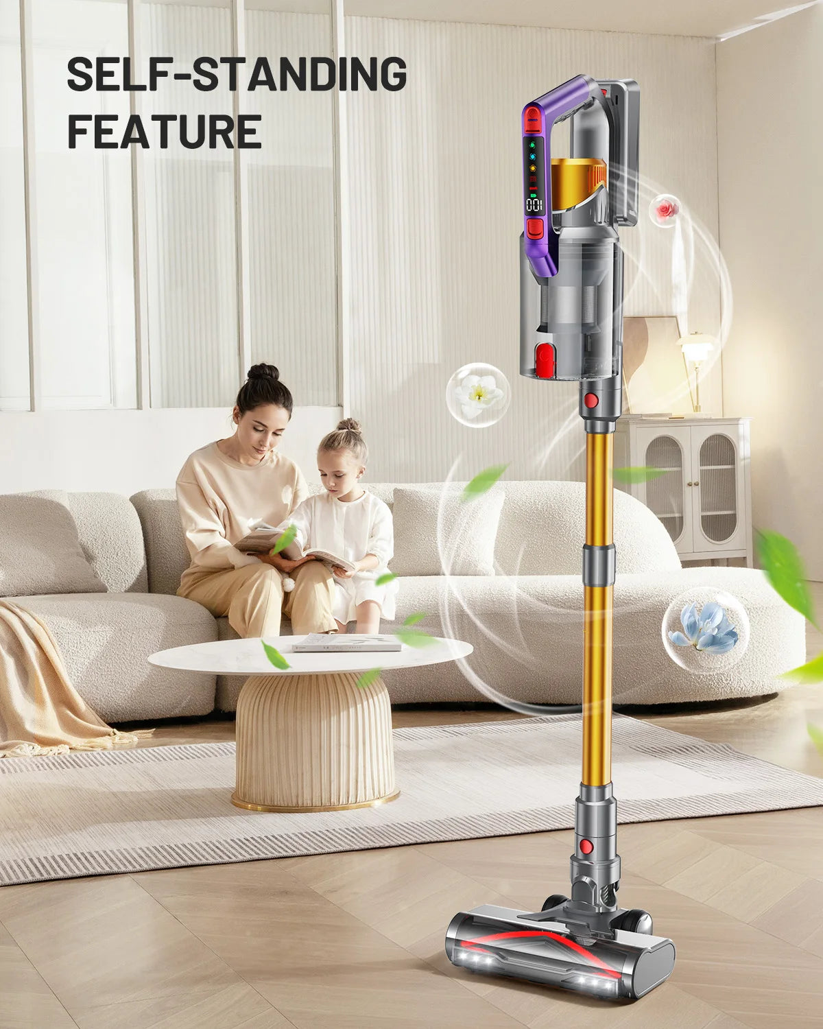 Kissof S17 Pro 550W/55KPA Cordless Vacuum Cleaner, 60Mins Self-Standing Vacuum Cleaners for Home, Anti-Tangle Stick Vacuum