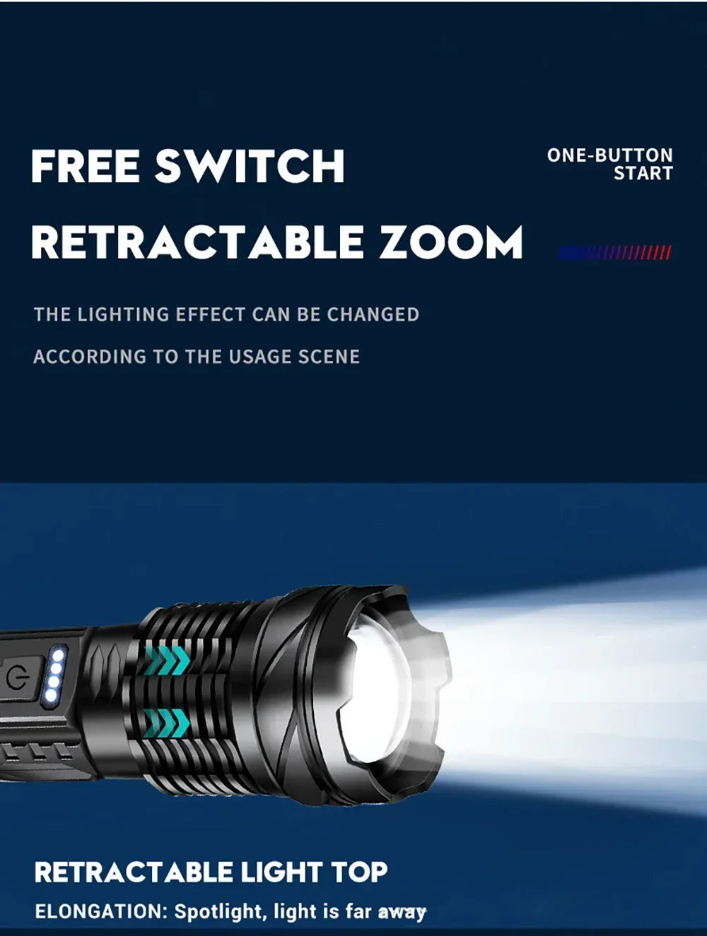 Rechargeable LED Flashlight Zoomable Torch with COB Side Led 7 Modes Waterproof High Power Hand Light Outdoor Wilderness Camping