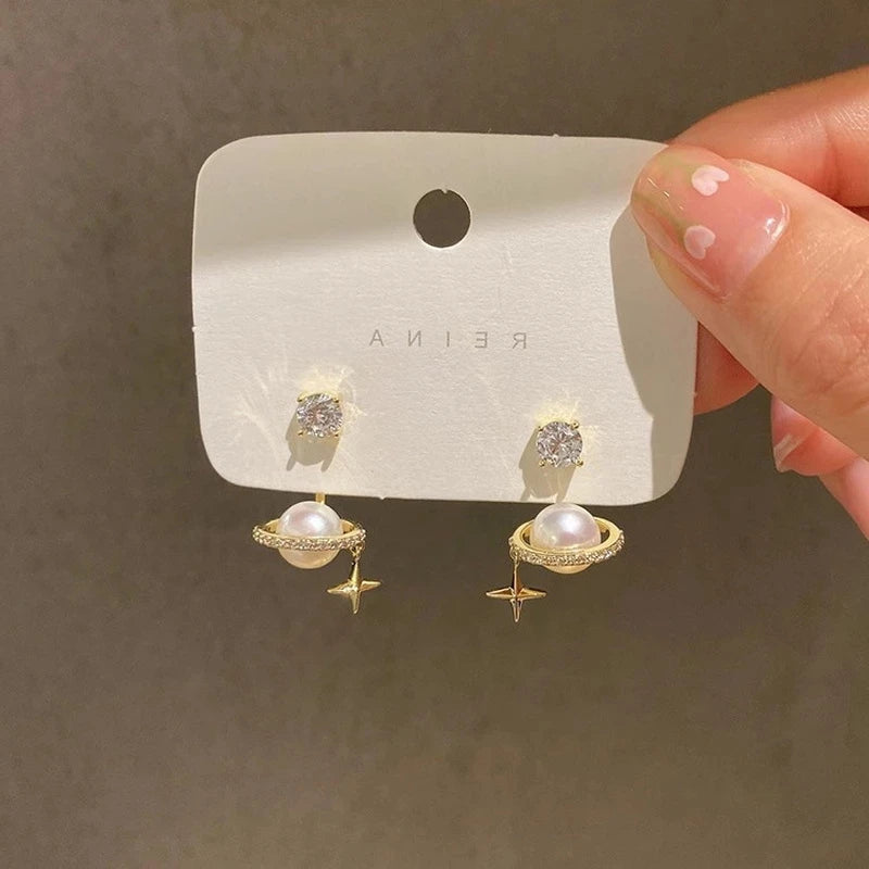 14K Gold Luxury Earrings With Zircon Pearl Twist Design - Smarsty