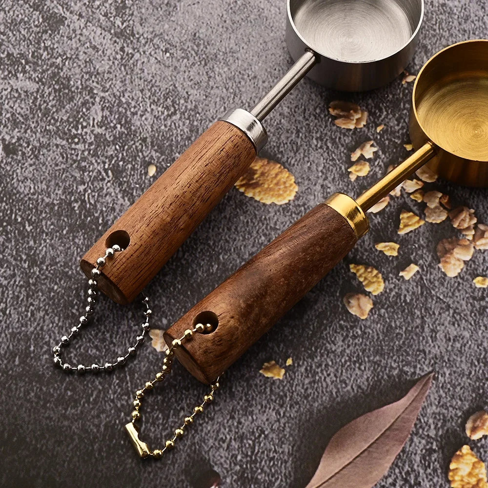 Gold Wooden Handle Stainless Steel Measuring Cups Set - Smarsty