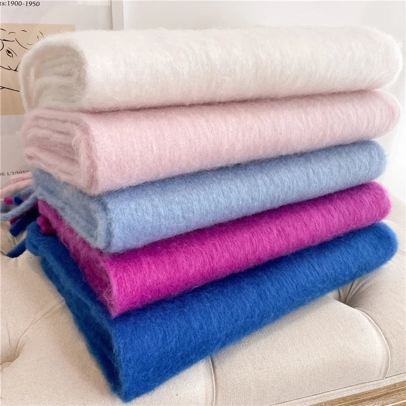 Winter Scarf for Women Cashmere Warm Solid Pashmina Blanket Wraps Female Thick Soft Bufanda Big Tassel Shawl Long Poncho Echarpe - Smarsty